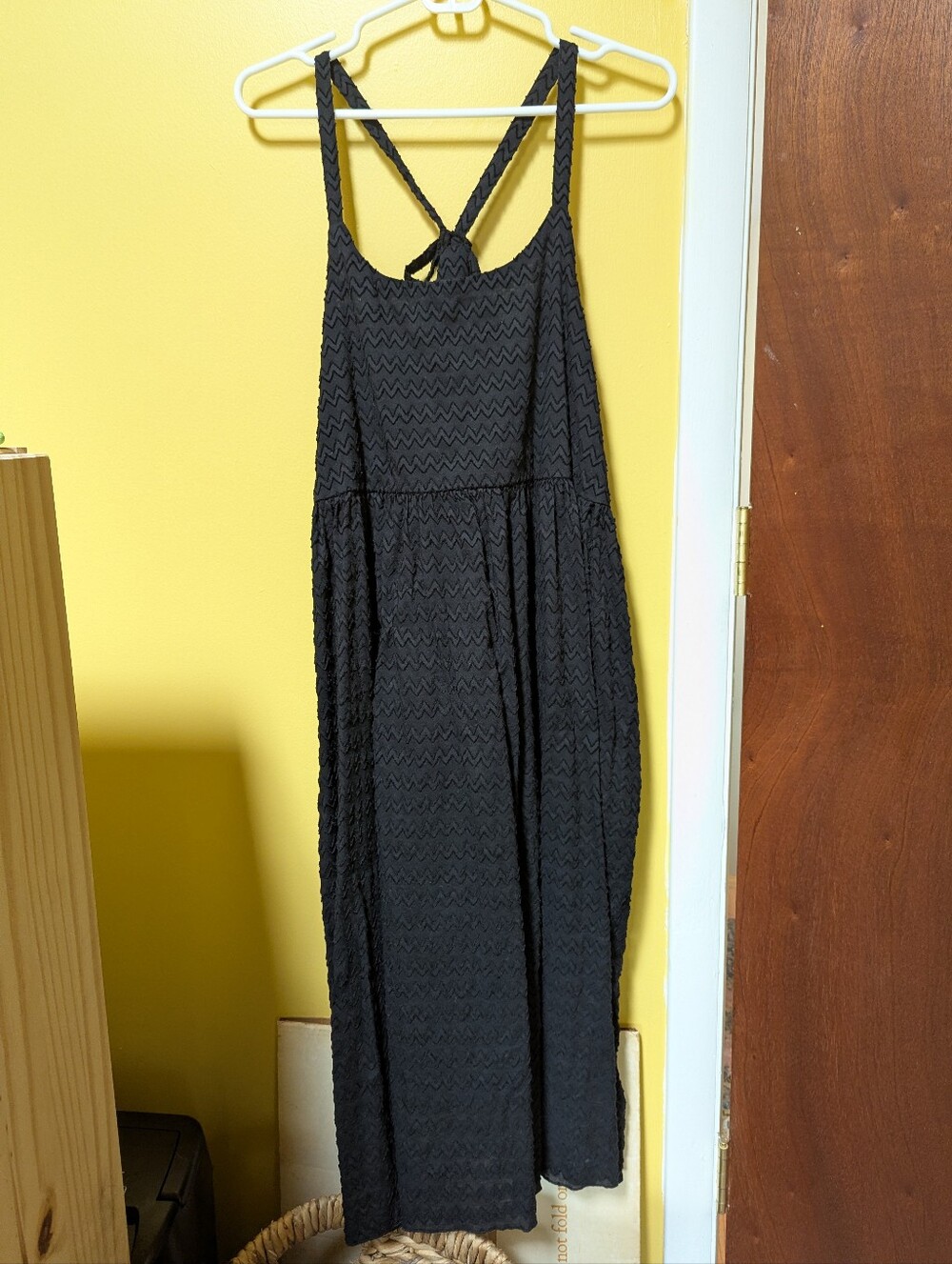Black Cotton Embroidered Sleeveless Dress